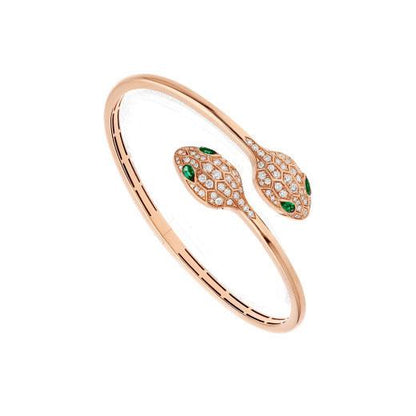 [Resenly Jewelry]セルペンティ ブレスレット ピンクゴールド マラカイト ダイヤモンド ダブルスネーク