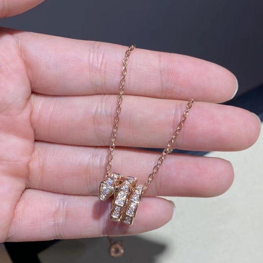 [Resenly Jewelry]SERPENTI PINK GOLD NECKLACE DOUBLE RING DIAMOND