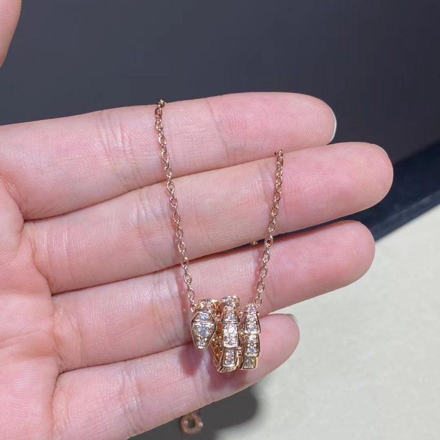 [Resenly Jewelry]SERPENTI PINK GOLD NECKLACE DOUBLE RING DIAMOND