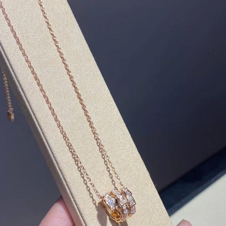 [Resenly Jewelry]SERPENTI PINK GOLD NECKLACE DOUBLE RING DIAMOND