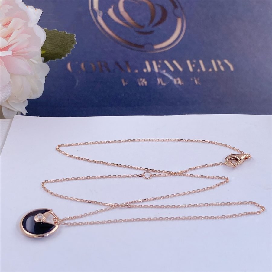 [Resenly Jewelry]AMULETTE ROSE GOLD ONYX NECKLACE