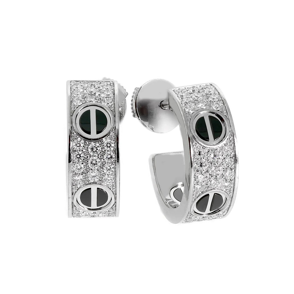[Resenly Jewelry]LOVE CERAMIC DIAMOND PAVED SILVER EARRINGS