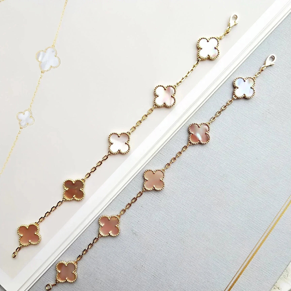 [Resenly Jewelry] クローバー 5モチーフ ピンクMOP ブレスレットコレクション