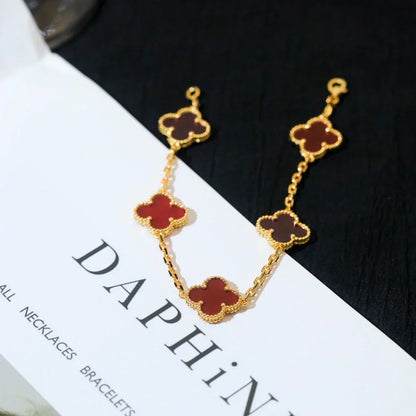 [Resenly Jewelry] CLOVER 5 MOTIF RED CORNELIAN BRACELET COLLECTION