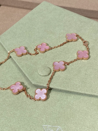 [Resenly Jewelry Jewellery] Pink Necklace with Ten Clover Designs