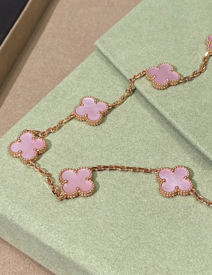 [Resenly Jewelry Jewellery] Pink Necklace with Ten Clover Designs