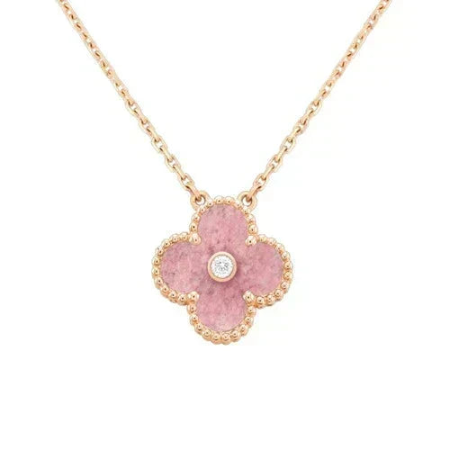 [Resenly Jewelry]CLOVER 15MM DIAMOND RHODONITE NECKLACE
