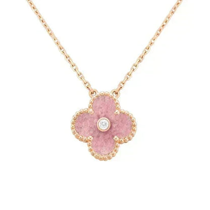 [Resenly Jewelry]CLOVER 15MM DIAMOND RHODONITE NECKLACE