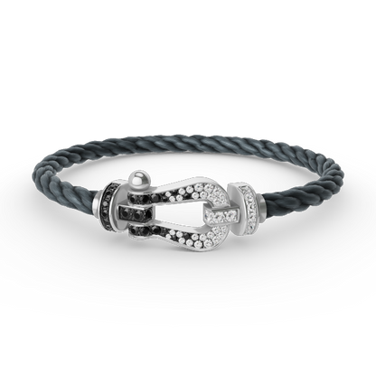 [Resenly Jewelry]FORCE LARGE HORSESHOE BLACK WHITE DIAMOND BRACELET SILVER