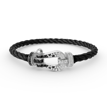 [Resenly Jewelry]FORCE LARGE HORSESHOE BLACK WHITE DIAMOND BRACELET SILVER