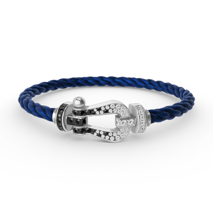 [Resenly Jewelry]FORCE LARGE HORSESHOE BLACK WHITE DIAMOND BRACELET SILVER