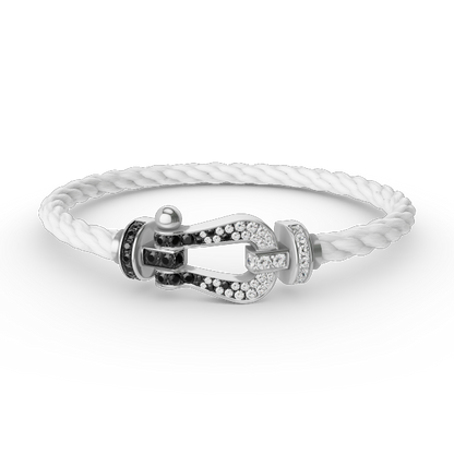 [Resenly Jewelry]FORCE LARGE HORSESHOE BLACK WHITE DIAMOND BRACELET SILVER