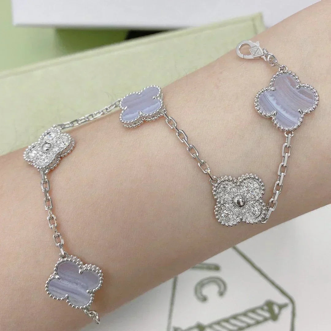 [Resenly Jewelry] クローバー 5モチーフ パープルカルセドニー ブレスレット コレクション
