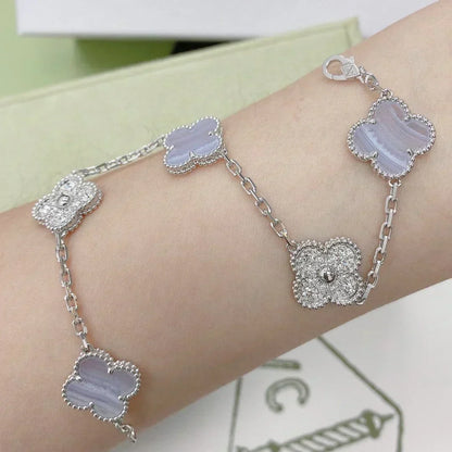 [Resenly Jewelry] クローバー 5モチーフ パープルカルセドニー ブレスレット コレクション