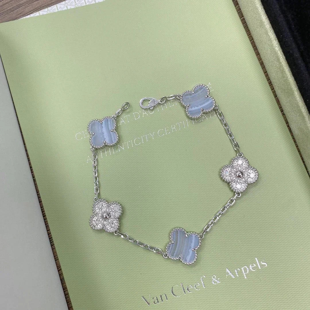 [Resenly Jewelry] クローバー 5モチーフ パープルカルセドニー ブレスレット コレクション