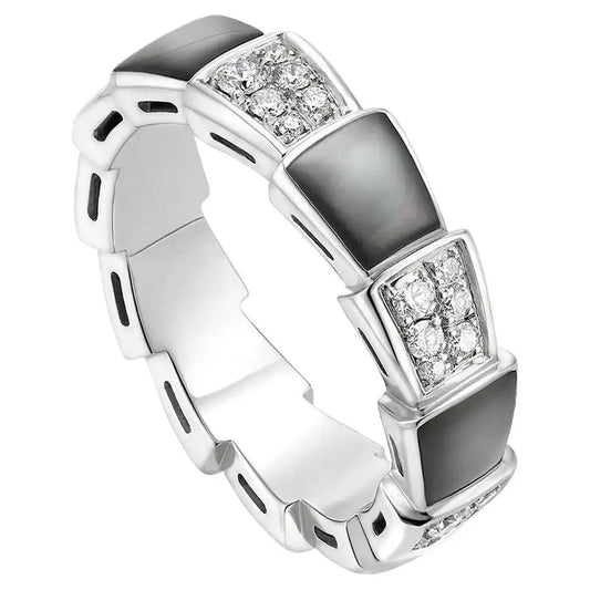 [Resenly Jewelry]セルペンティ リング シルバー ダイヤモンド ブラックマザーオブパール 4MM