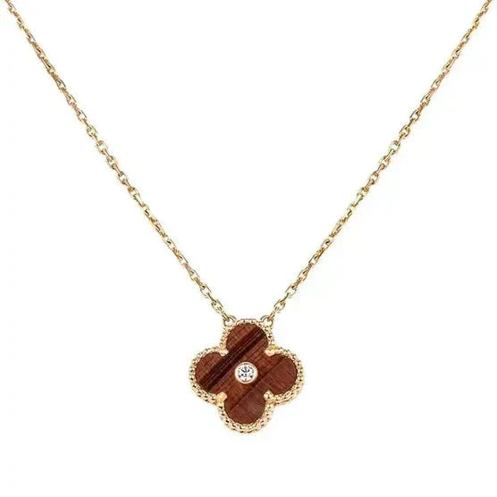 [Resenly Jewelry]CLOVER 15MM DIAMOND AND YELLOW TIGER'S EYE AGATE necklace