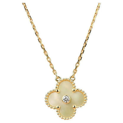 [Resenly Jewelry] クローバー 15mm ダイヤモンド ゴールド マザーオブパール ネックレス