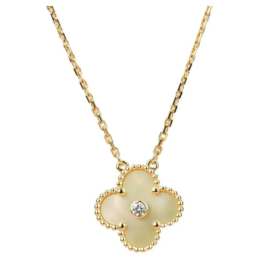 [Resenly Jewelry]CLOVER 15MM DIAMOND GOLD MOTHER OF PEARL NECKLACE