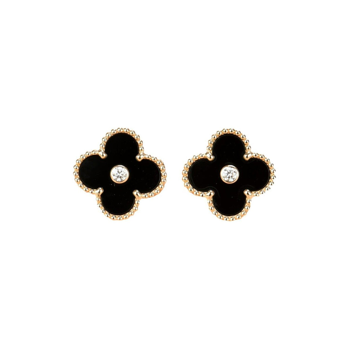 [Resenly Jewelry]CLOVER MEDIUM 1 MOTIFS ONYX DIAMOND EARRINGS