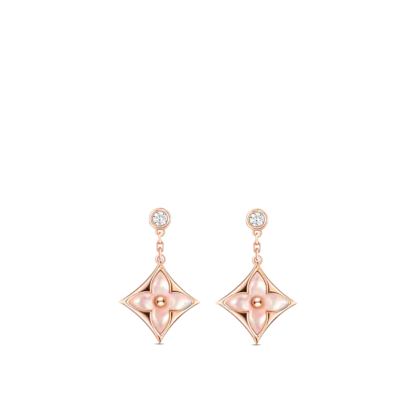 [Resenly Jewelry]DOUBLE STAR PINK GOLD MOP DROP EARRINGS