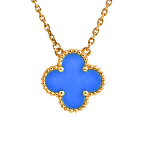 [Resenly Jewelry]CLOVER 15MM BLUE AGATE NECKLACE
