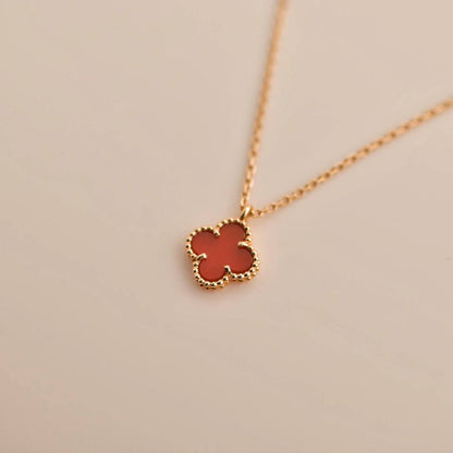 [Resenly Jewelry]CLOVER MINI 9.5MM WHITE CARNELIANS NECKLACE