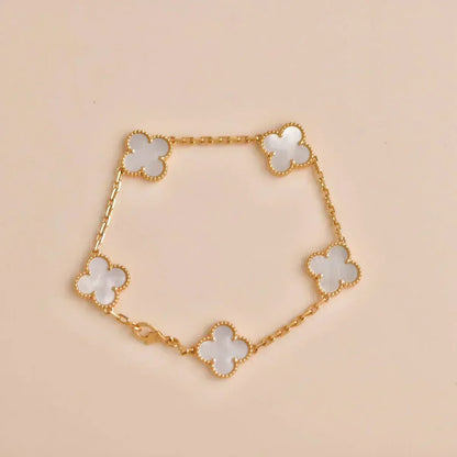 [Resenly Jewelry]CLOVER WHITE PEARL MOP 5 MOTIF BRACELET COLLECTION