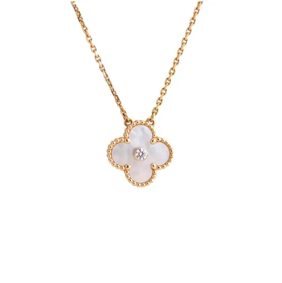 [Resenly Jewelry] クローバー 15mm ダイヤモンド ホワイトフリティラリア ネックレス