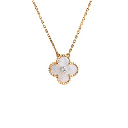 [Resenly Jewelry] クローバー 15mm ダイヤモンド ホワイトフリティラリア ネックレス