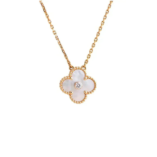 [Resenly Jewelry]CLOVER 15MM DIAMOND WHITE FRITILLARIA NECKLACE