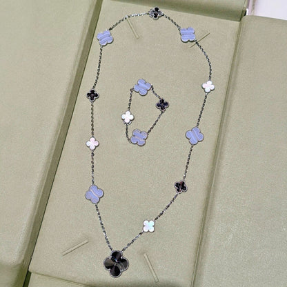 [Resenly Jewelry]DETACHABLE CLOVER 15(11+4) FLOWER SILVER NECKLACE SET