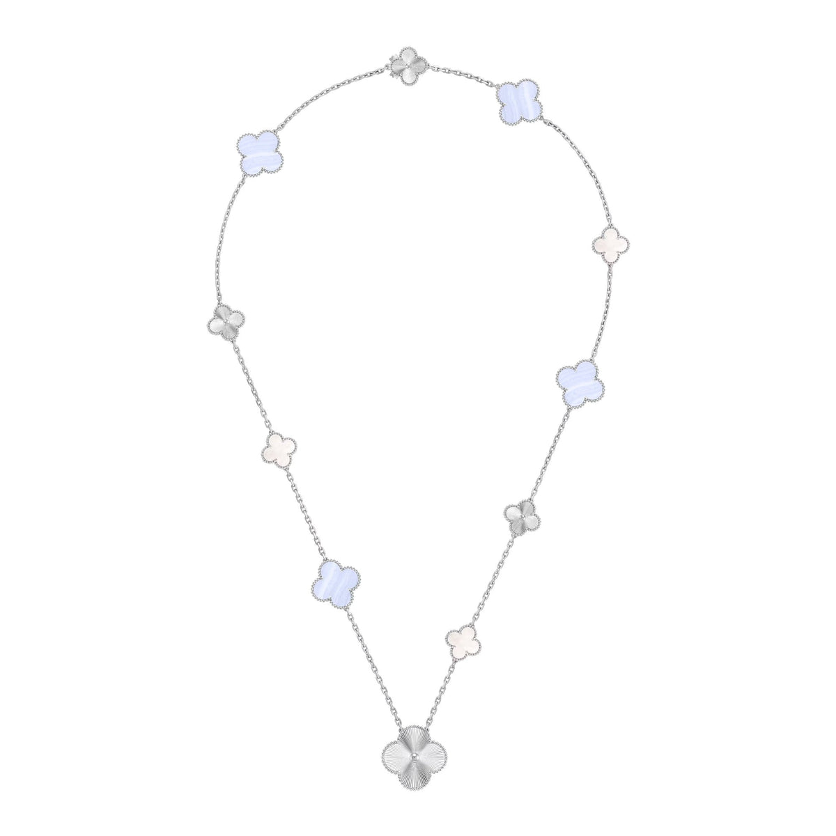 [Resenly Jewelry]DETACHABLE CLOVER 15(11+4) FLOWER SILVER NECKLACE SET