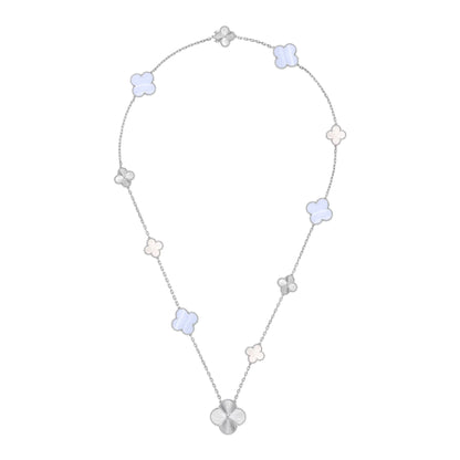[Resenly Jewelry]DETACHABLE CLOVER 15(11+4) FLOWER SILVER NECKLACE SET