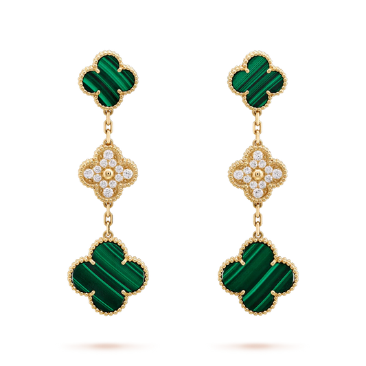 [Resenly Jewelry]CLOVER EARRINGS GOLD MALACHITE DIAMOND 3 MOTIF