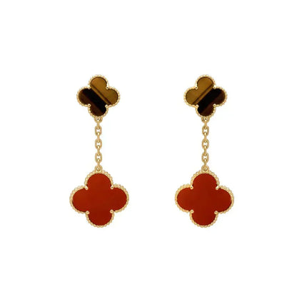 [Resenly Jewelry] クローバー 2モチーフ タイガーアイ＆カーネリアン イヤリング