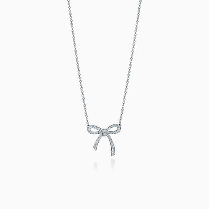 [Resenly Jewelry] リボンネックレス ボウペンダント ダイヤモンドチャームチェーン
