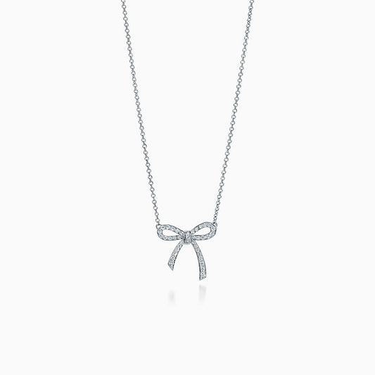 [Resenly Jewelry] リボンネックレス ボウペンダント ダイヤモンドチャームチェーン