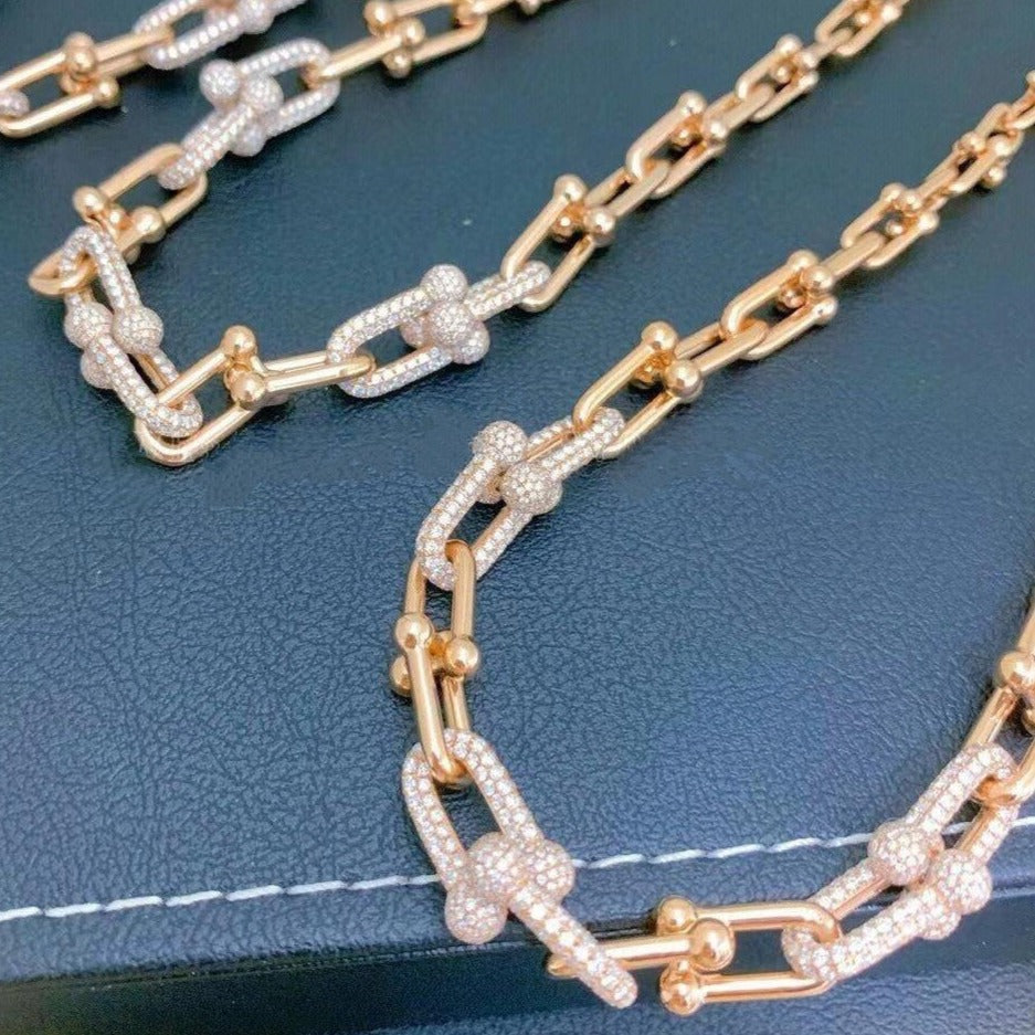 [Resenly Jewelry]HARDWEAR GRADUATED LINK NECKLACE ROSE GOLD WITH PAVE DIAMONDS