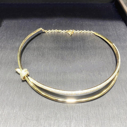 [Resenly Jewelry]KNOT DOUBLE ROW NECKLACE IN YELLOW GOLD WITH DIAMONDS