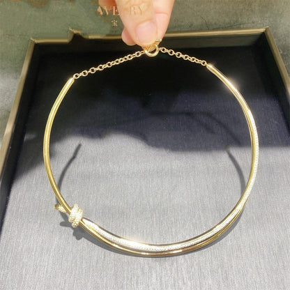 [Resenly Jewelry]KNOT DOUBLE ROW NECKLACE IN YELLOW GOLD WITH DIAMONDS