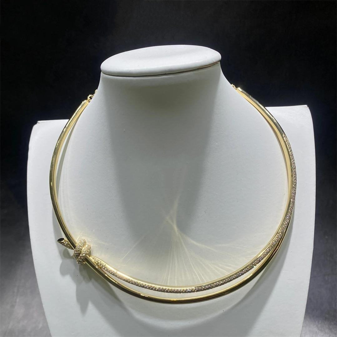 [Resenly Jewelry]KNOT DOUBLE ROW NECKLACE IN YELLOW GOLD WITH DIAMONDS