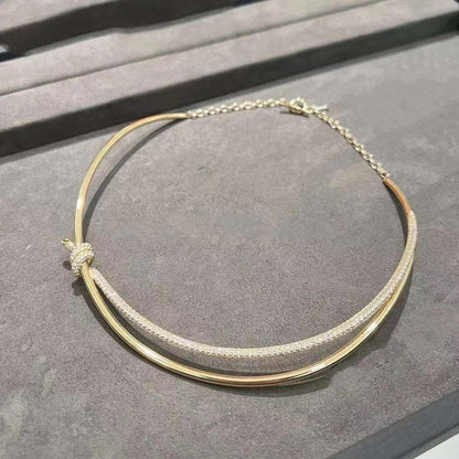 [Resenly Jewelry]KNOT DOUBLE ROW NECKLACE IN YELLOW GOLD WITH DIAMONDS