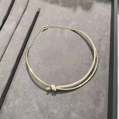 [Resenly Jewelry]KNOT DOUBLE ROW NECKLACE IN YELLOW GOLD WITH DIAMONDS