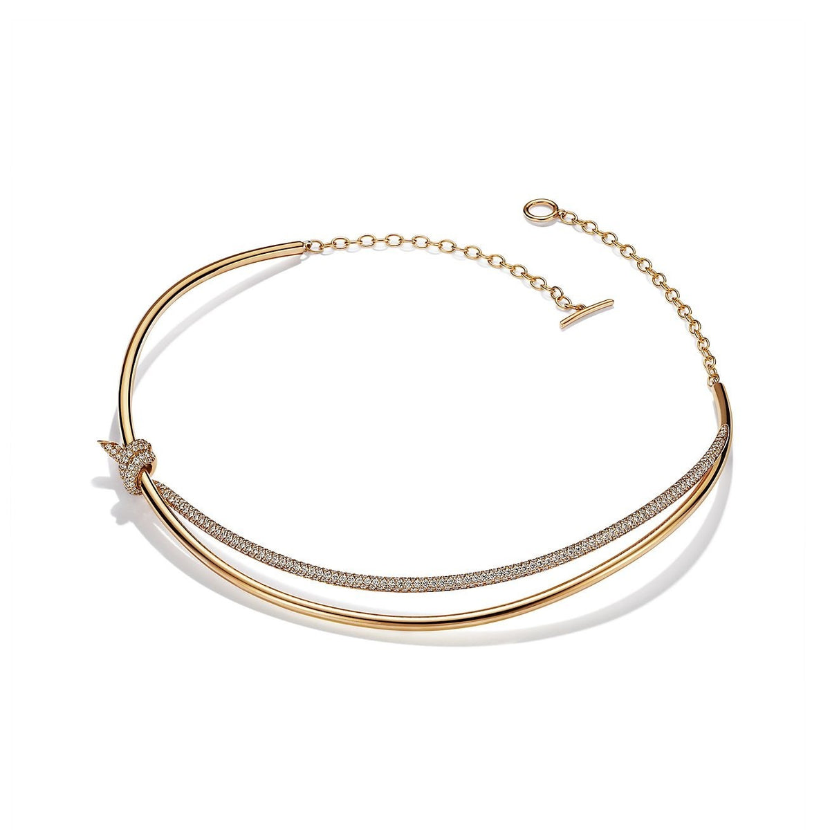 [Resenly Jewelry]KNOT DOUBLE ROW NECKLACE IN YELLOW GOLD WITH DIAMONDS