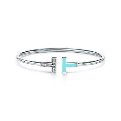 [Resenly Jewelry] Tブレスレット 1.8mm ターコイズ ダイヤモンド シルバー