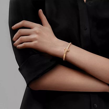 [Resenly Jewelry]T1 WIDE DIAMOND HINGED BANGLE PINK GOLD