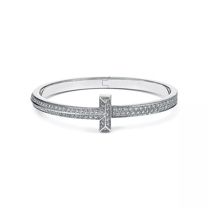[Resenly Jewelry]WIDE DIAMONDS HINGED BANGLE SILVER