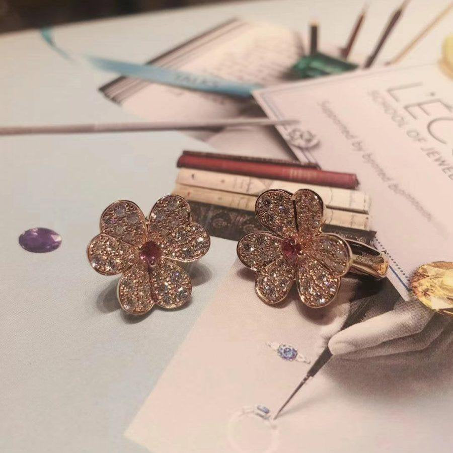 [Resenly Jewelry]FRIVOLE PINK GOLD FLOWER DIAMOND EARRINGS
