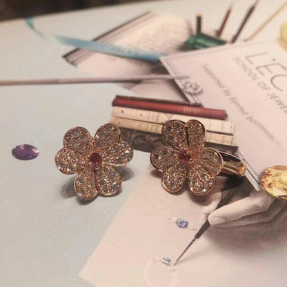[Resenly Jewelry]FRIVOLE PINK GOLD FLOWER DIAMOND EARRINGS